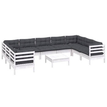 vidaXL 10-delige Loungeset met kussens grenenhout wit