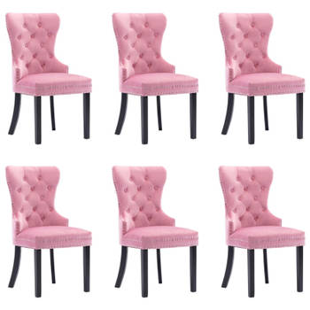 vidaXL Eetkamerstoelen 6 st fluweel roze