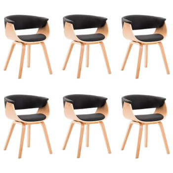 vidaXL Eetkamerstoelen 6 st gebogen hout en kunstleer zwart