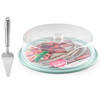 Plasticforte Taart/gebakjes bewaardoos - rond dia 32 cm - bodem mintgroen - met taartschep rvs 27 cm - Taartplateaus