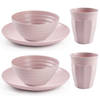 Plasticforte Camping Servies set - kunststof - roze - 8x borden/8x drinkbekers/8x kommetjes - Campingborden