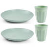 Plasticforte camping servies van kunststof - 8x dinerborden en 8x drinkbekers - mintgroen - onbreekbaar - Campingborden