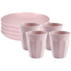 Plasticforte camping servies van kunststof - 8x dinerborden en 8x drinkbekers - roze - onbreekbaar - Campingborden