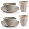 Plasticforte Camping Servies set - kunststof - beige - 10x borden/10x drinkbekers/10x kommetjes - Campingborden