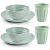 Plasticforte Camping Servies set - kunststof - mintgroen - 4x borden/4x drinkbekers/4x kommetjes - Campingborden