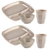 Plasticforte Camping Servies 18 delig - kunststof - beige - 6x borden/6x drinkbekers/6x kommetjes - Campingborden