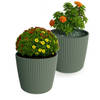 Prosperplast Plantenpot/bloempot Buckingham - 2x - kunststof - dennen groen - 34 x 30 cm - Plantenpotten