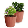 Prosperplast Plantenpot/bloempot Buckingham - 2x - kunststof - steenrood - D14 x H13 cm - Plantenpotten