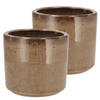 DK Design Bloempot model Brown Glaze - 2x - taupe - D12 x H13 cm - glanzend - Plantenpotten