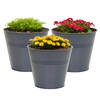 Mega Collections plantenpot/bloempot Bob - 3x - zink - antraciet - D15 X H13 cm - IJzeren emmer / teil