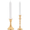 Giftdecor Kaarsen kandelaars set 2x stuks - metaal - voor dinerkaarsen - goud - H11/H20 cm - kaars kandelaars