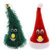 Zingende en dansende figuren - 2x st - kerstboom en kerstmuts - Kerstman pop