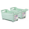 Plasticforte opberg Trolley Container - 2x - mintgroen - L38 x B18 x H18 cm - kunststof - Opberg trolley