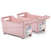 Plasticforte opberg Trolley Container - 2x - roze - L38 x B18 x H18 cm - kunststof - Opberg trolley