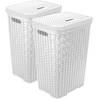 Hega Hogar Wasmand met deksel Rotan - 2x - wit - kunststof - 60L - 34 x 43 x 62 cm - Wasmanden