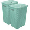 Hega Hogar Wasmand met deksel Rotan - 2x - mintgroen - kunststof - 60L - 34 x 43 x 62 cm - Wasmanden