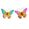 Anna Collection Wanddecoratie vlinders - 2x - blauw/roze - 44 x 32 cm - metaal - muurdecoratie - Tuinbeelden