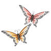 Anna Collection Wanddecoratie vlinders - 2x - oranje/rood - 49 x 28 cm - metaal - muurdecoratie - Tuinbeelden