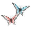 Anna Collection Wanddecoratie vlinders - 2x - blauw/rood - 49 x 28 cm - metaal - muurdecoratie - Tuinbeelden