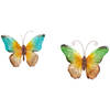 Anna Collection Wanddecoratie vlinders - 2x - blauw/groen - 32 x 24 cm - metaal - muurdecoratie - Tuinbeelden