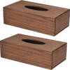 H&S Collection Tissuebox/tissuedoos - 2x - donkerbruin - hout - 25 x 14 x 8 cm - universeel - Tissuehouders