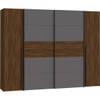 NARAGO kledingkast - Bakersfield Walnoot en grijs decor - 2 schuifdeuren + 2 draaideuren - L270 x D61 x H210 cm