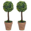 vidaXL Kunstplanten met pot 2 st buxus bolvorming 33 cm groen