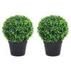 vidaXL Kunstplanten met pot 2 st buxus bolvorming 32 cm groen