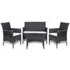 vidaXL 4-delige Loungeset met kussens poly rattan zwart