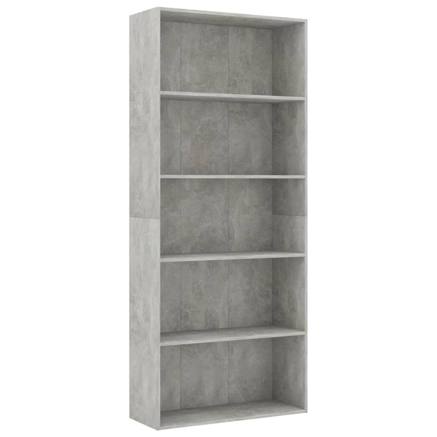 vidaXL Boekenkast met 5 schappen 80x30x189 cm spaanplaat betongrijs