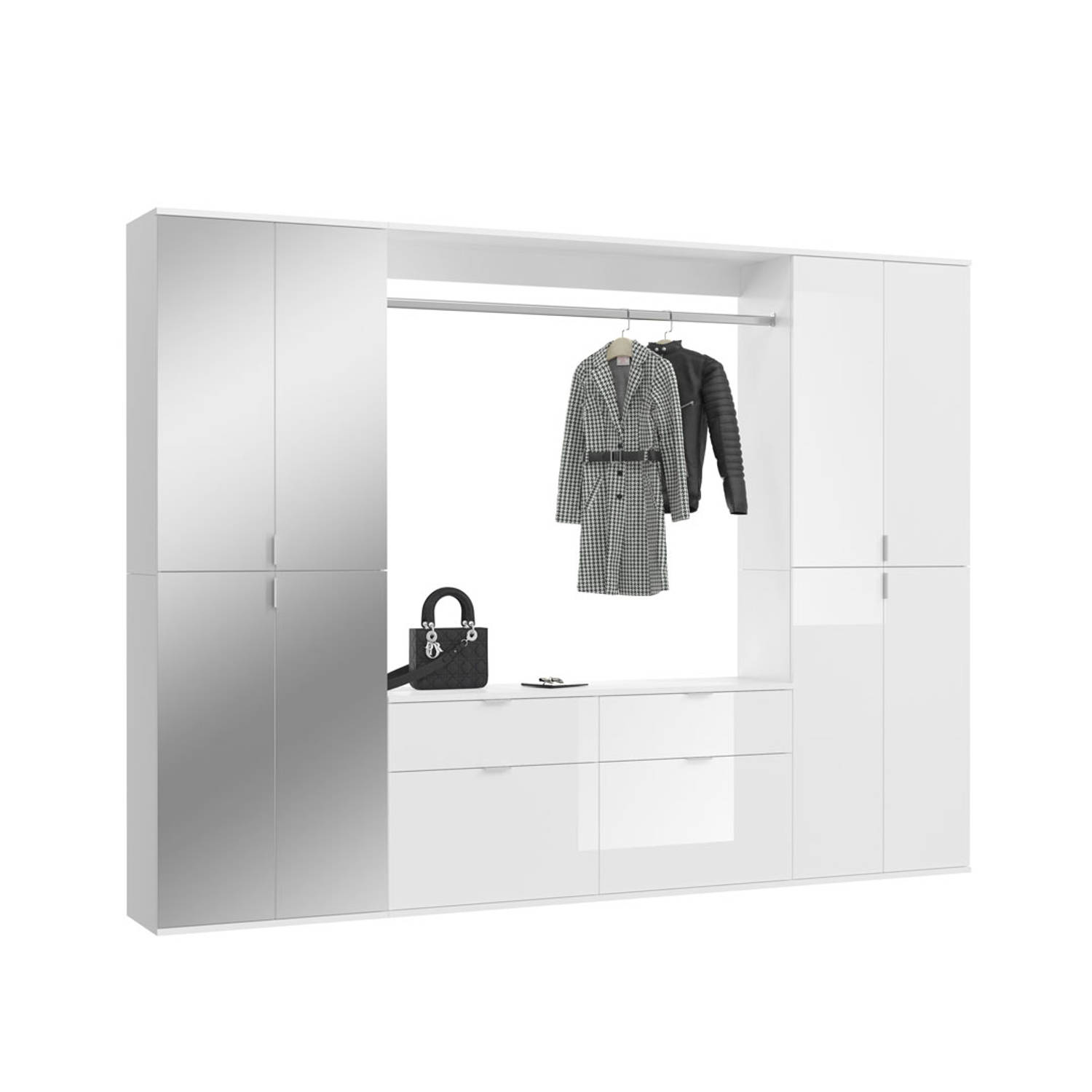 ProjektX garderobe opstelling 10 deuren, 2 laden wit.