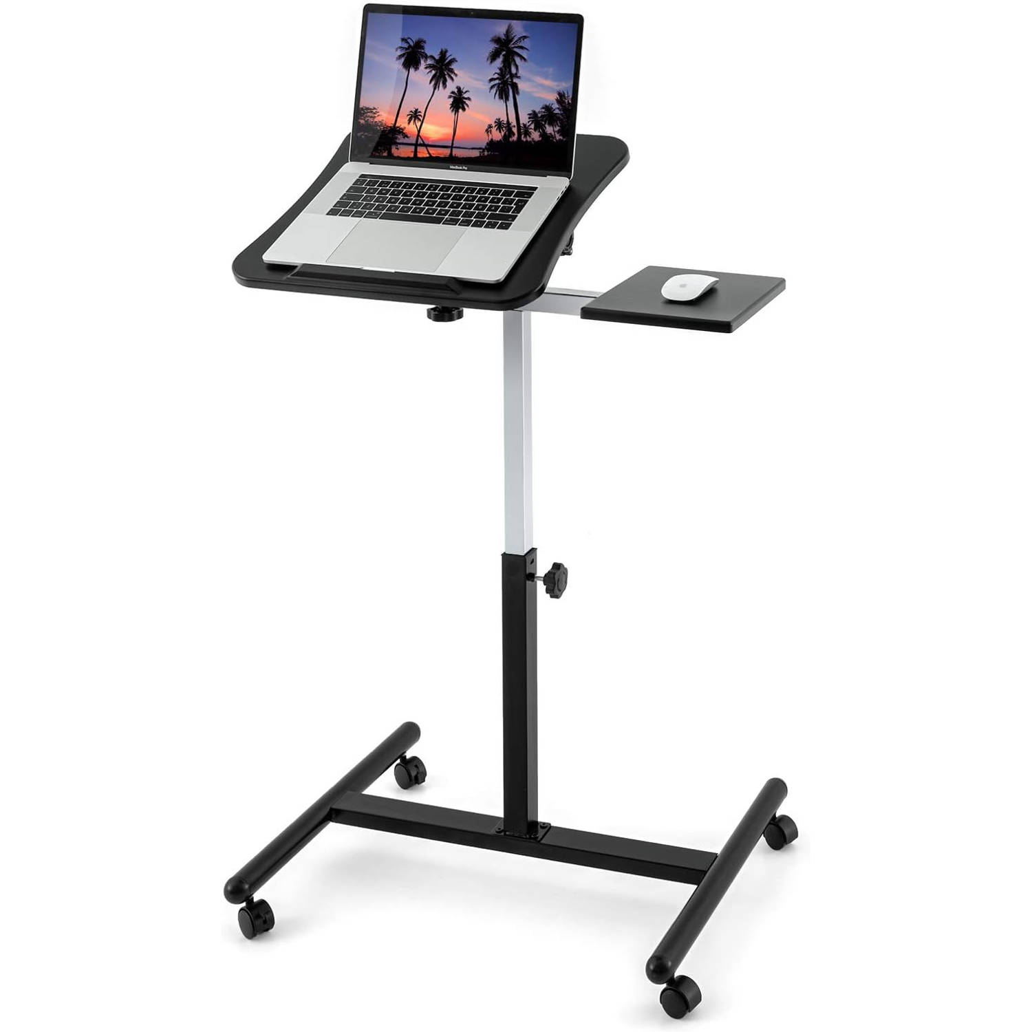 Tatkraft VANESSA Laptoptafel, in hoogte verstelbaar, met muisplank, staand bureau met wieltjes, in hoogte verstelbaar sta-bureau, MDF-hout, staal, zwart