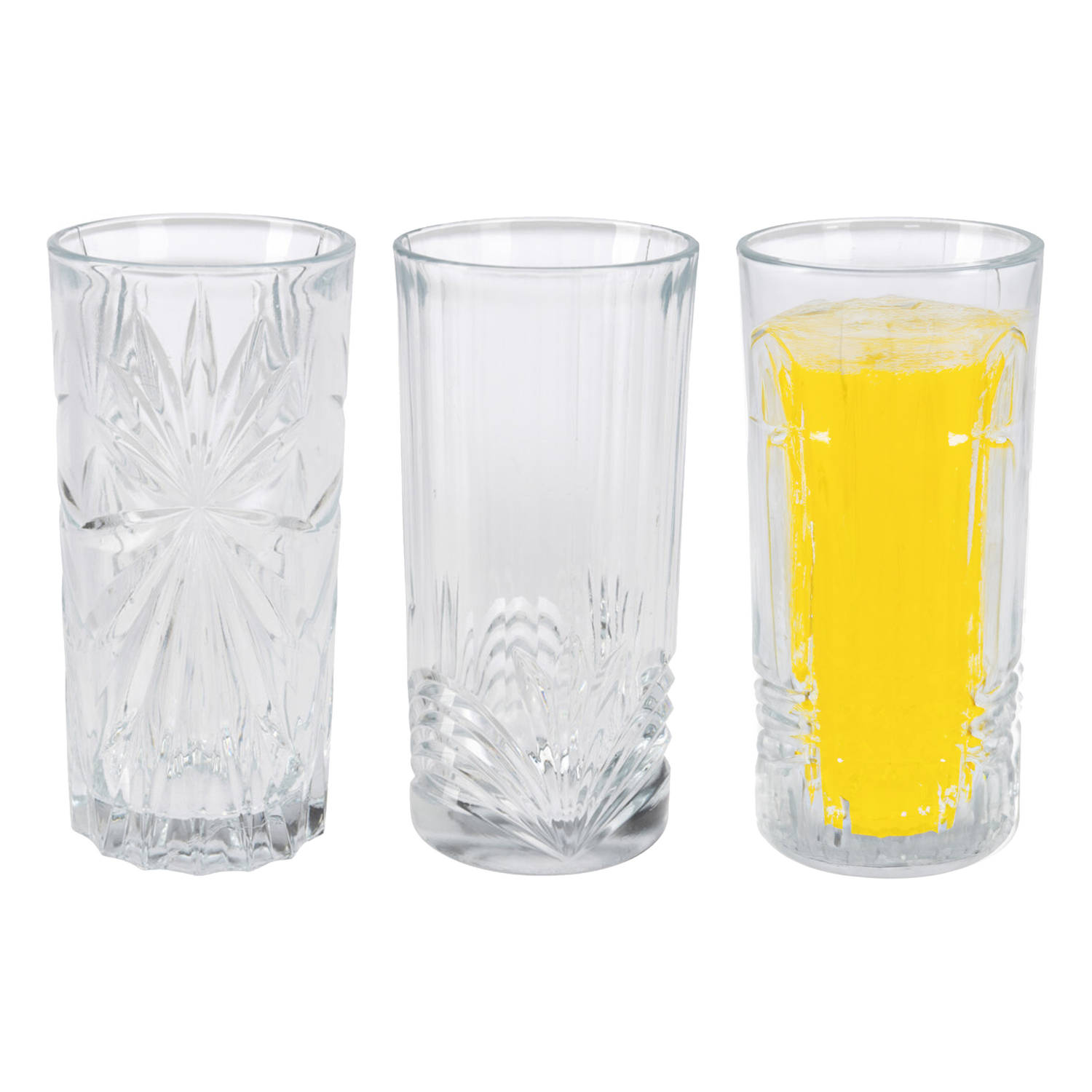 Excellent Houseware Drinkglazen Palm Springs - 3x - helder transparant - glas - 380 ml - decoratief - Drinkglazen