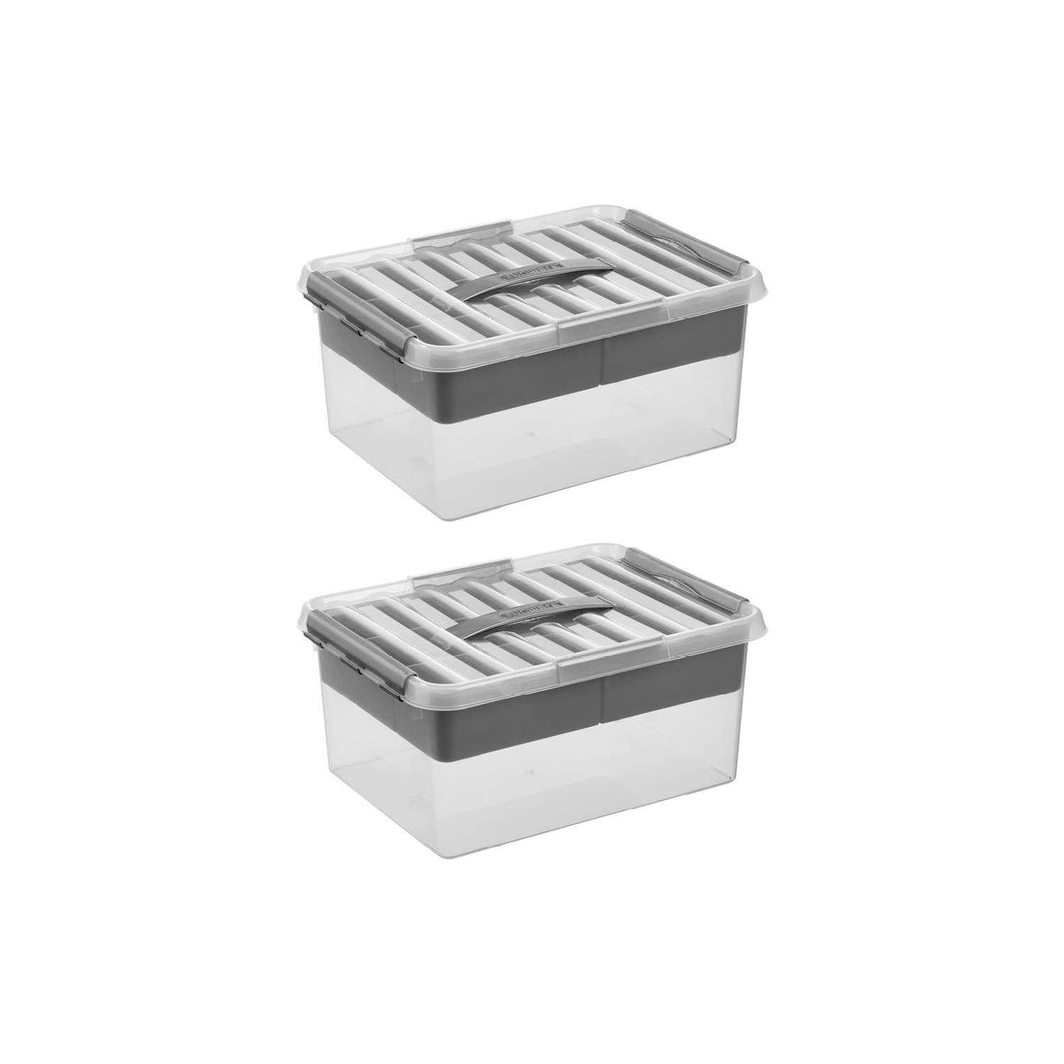 Sunware - Q-line opbergbox met inzet 15L transparant metaal - Set van 2