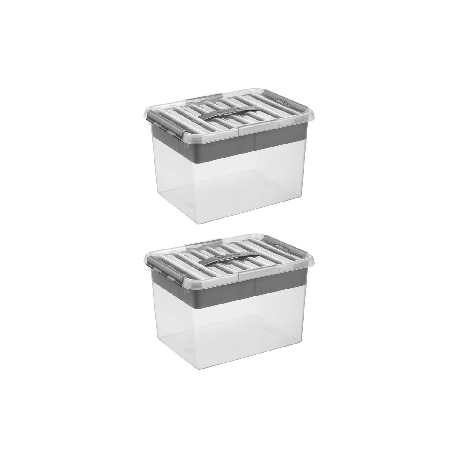 Sunware - Q-line opbergbox met inzet 22L transparant metaal - Set van 2