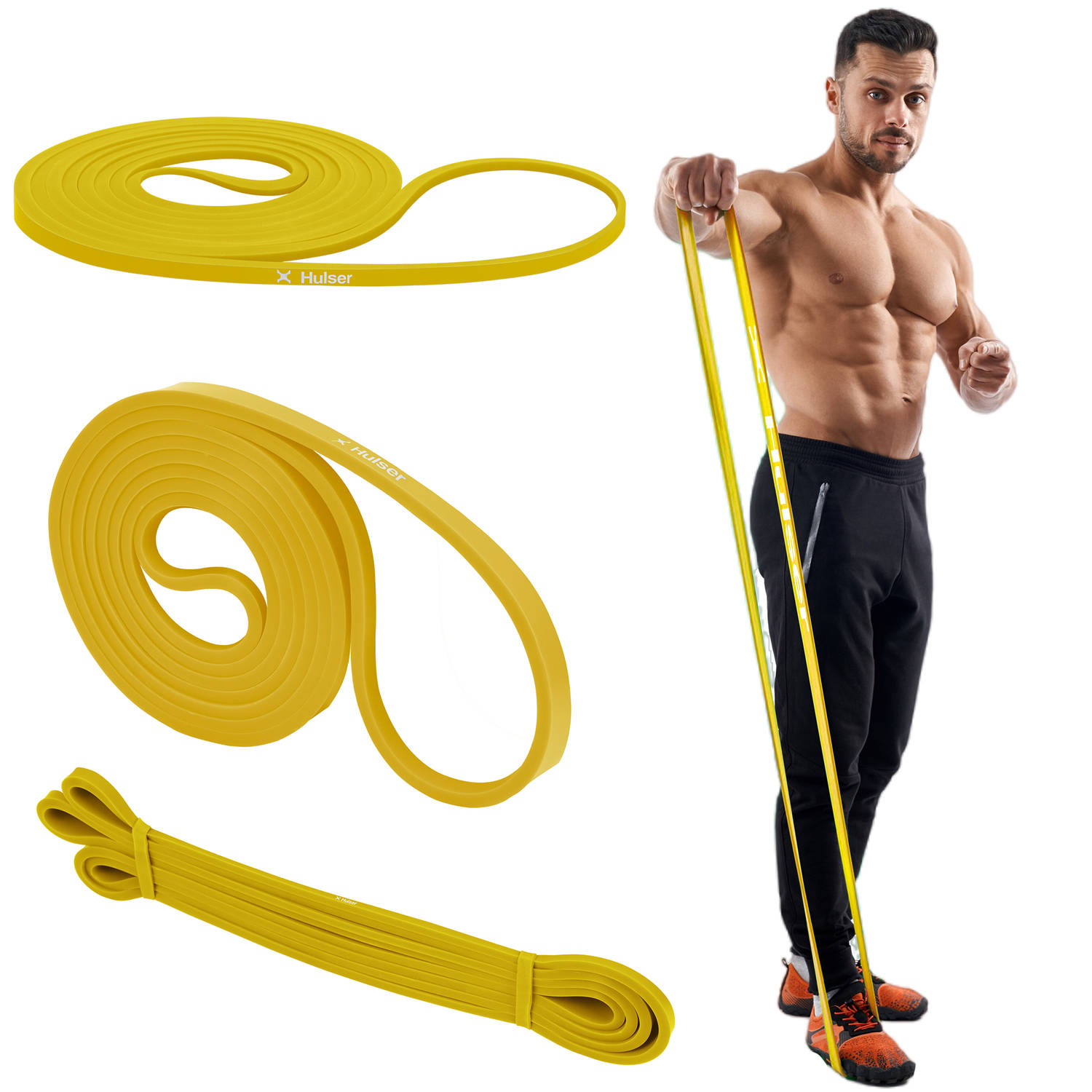 Hulser Resistance band 2 tot 7 kg - 104 / 208 cm - Weerstandsband voor pull up - Fitness weerstandband - Stretch elastiek - Bands - Power band weerstandselastiek - Geel