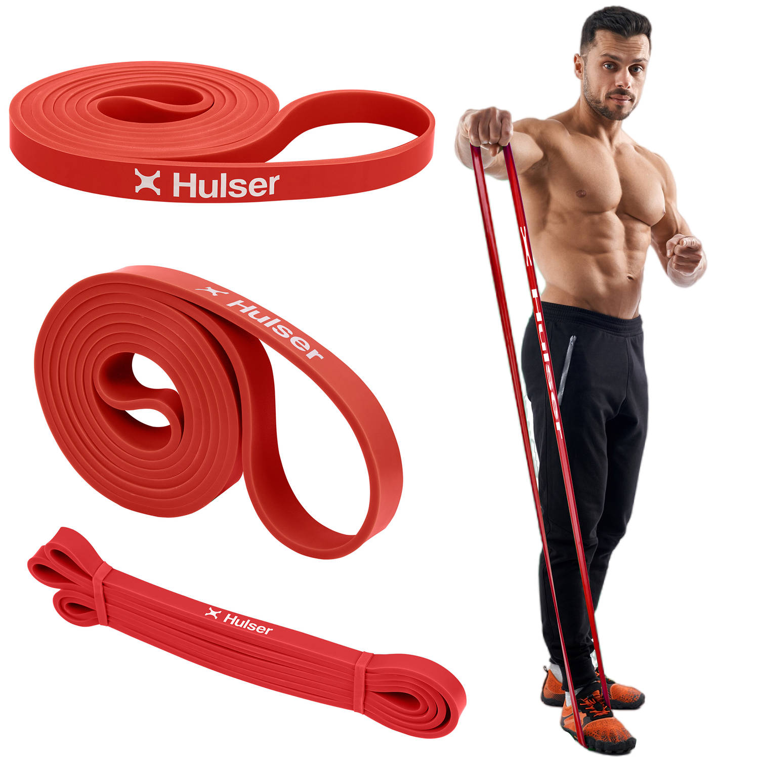 Hulser Resistance band 7 tot 15 kg - 104 / 208 cm - Weerstandsband voor pull up - Fitness weerstandband - Stretch elastiek - Bands - Power band weerstandselastiek - Rood