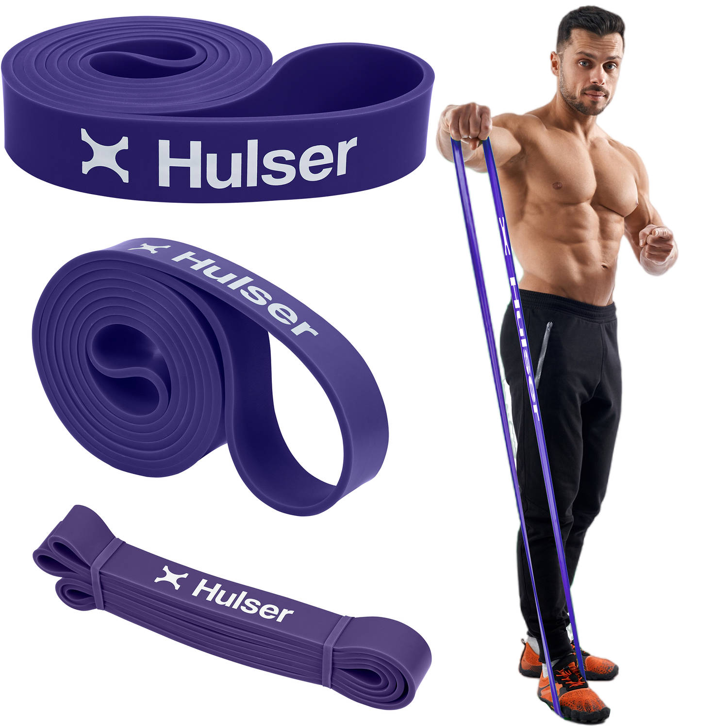 Hulser Resistance band 16 tot 40 kg - 104 / 208 cm - Weerstandsband voor pull up - Fitness weerstandband - Stretch elastiek - Bands - Power band weerstandselastiek - Paars