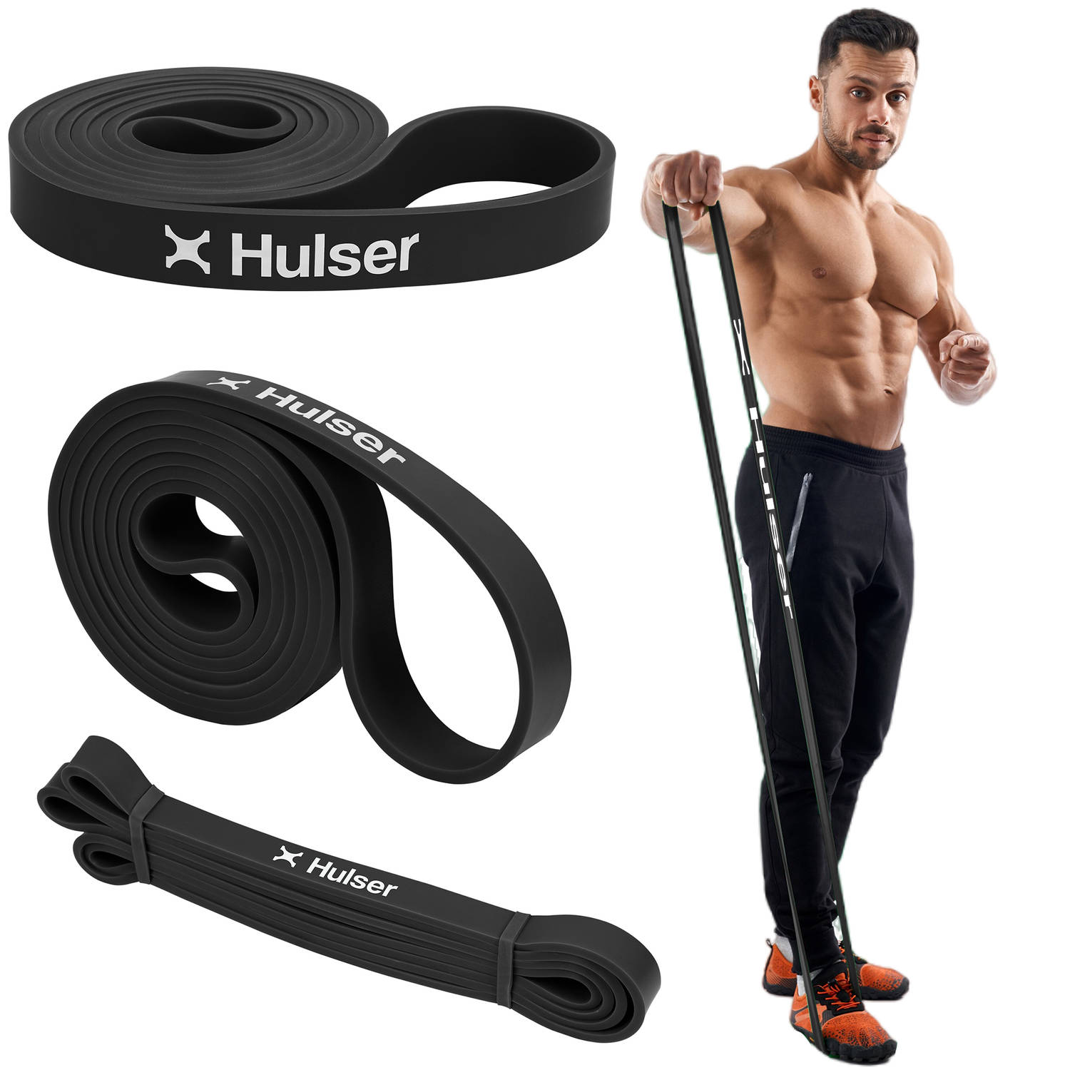 Hulser Resistance band 11 tot 30 kg - 104 / 208 cm - Weerstandsband voor pull up - Fitness weerstandband - Stretch elastiek - Bands - Power band weerstandselastiek - Zwart