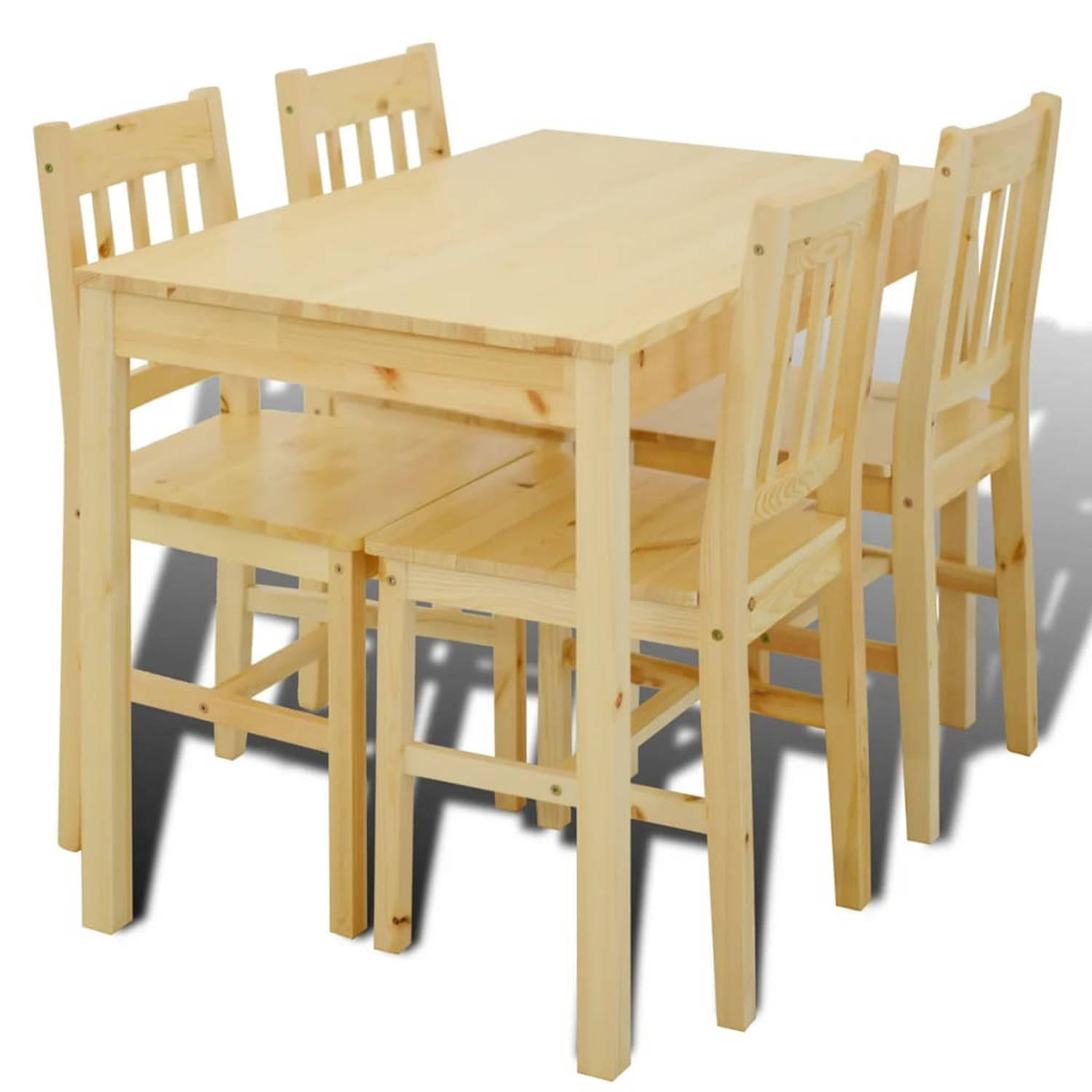 Houten eetkamertafel met vier stoelen (naturel)