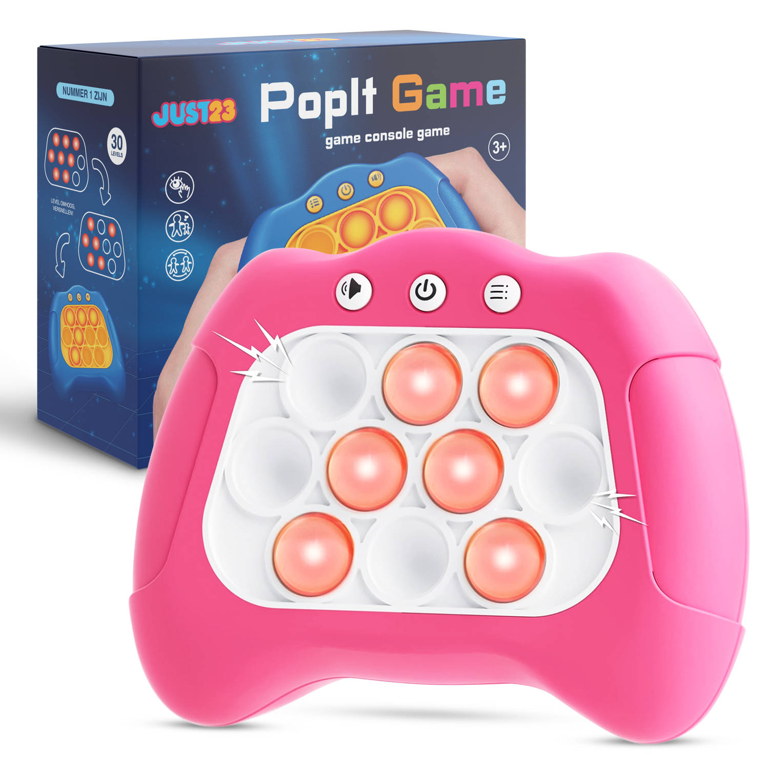 JUST23 Pop It Game - Quick push - Roze - Pop It Controller spel - Pop or Flop - Met 4 Speelmodus - Incl. Batterijen