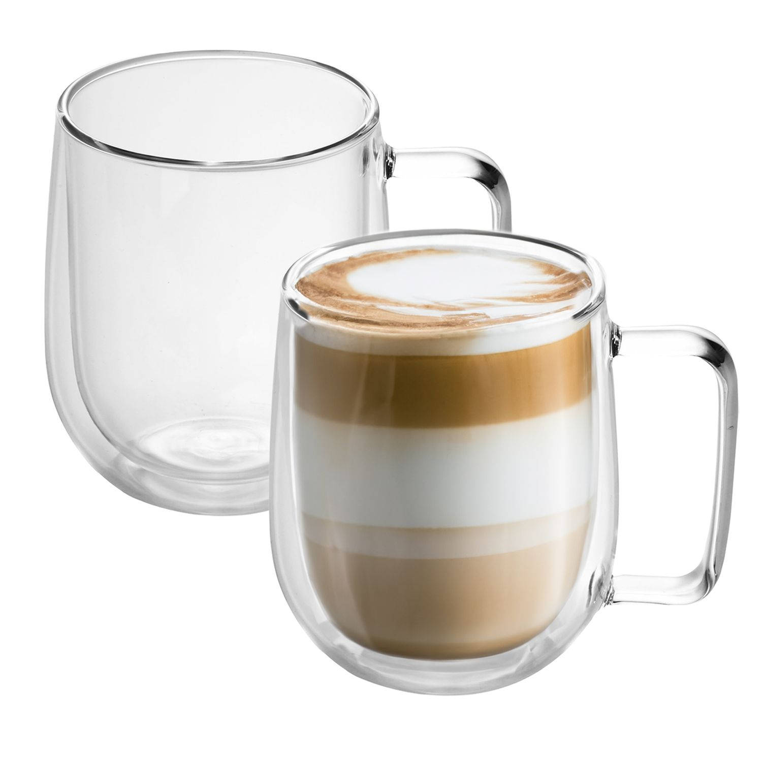 Intirilife 2 x dubbelwandig thermoglas set in 250 ml in – mondgeblazen geïsoleerd voor latte macciato, als theeglas of koffieglas vaatwasmachinebestendig met handvat