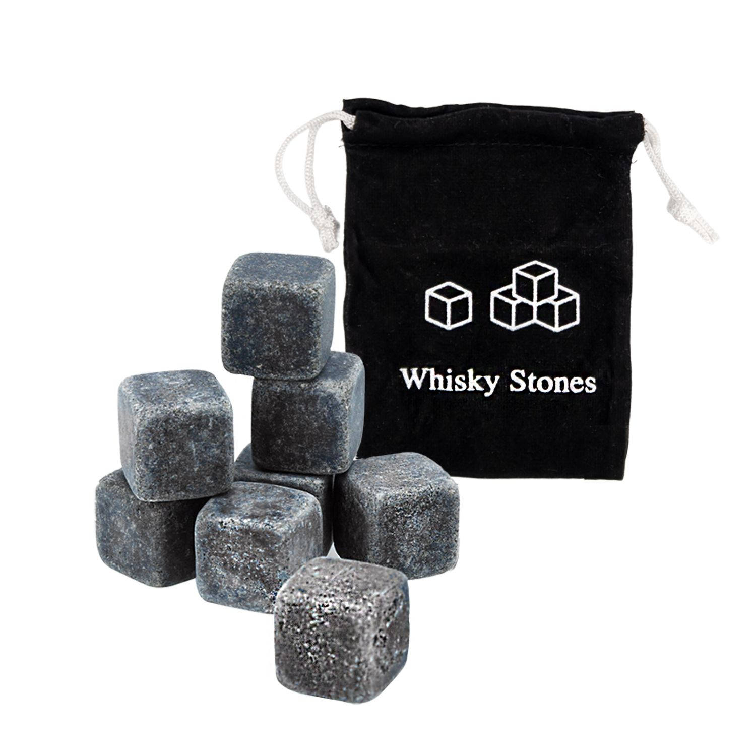 INTIRILIFE Graniet whiskystenen in steen grijs – 9 stuks herbruikbare granieten ijsblokjes met opbergzak perfect geschikt voor whisky – koelstenen koelblokjes whiskystenen
