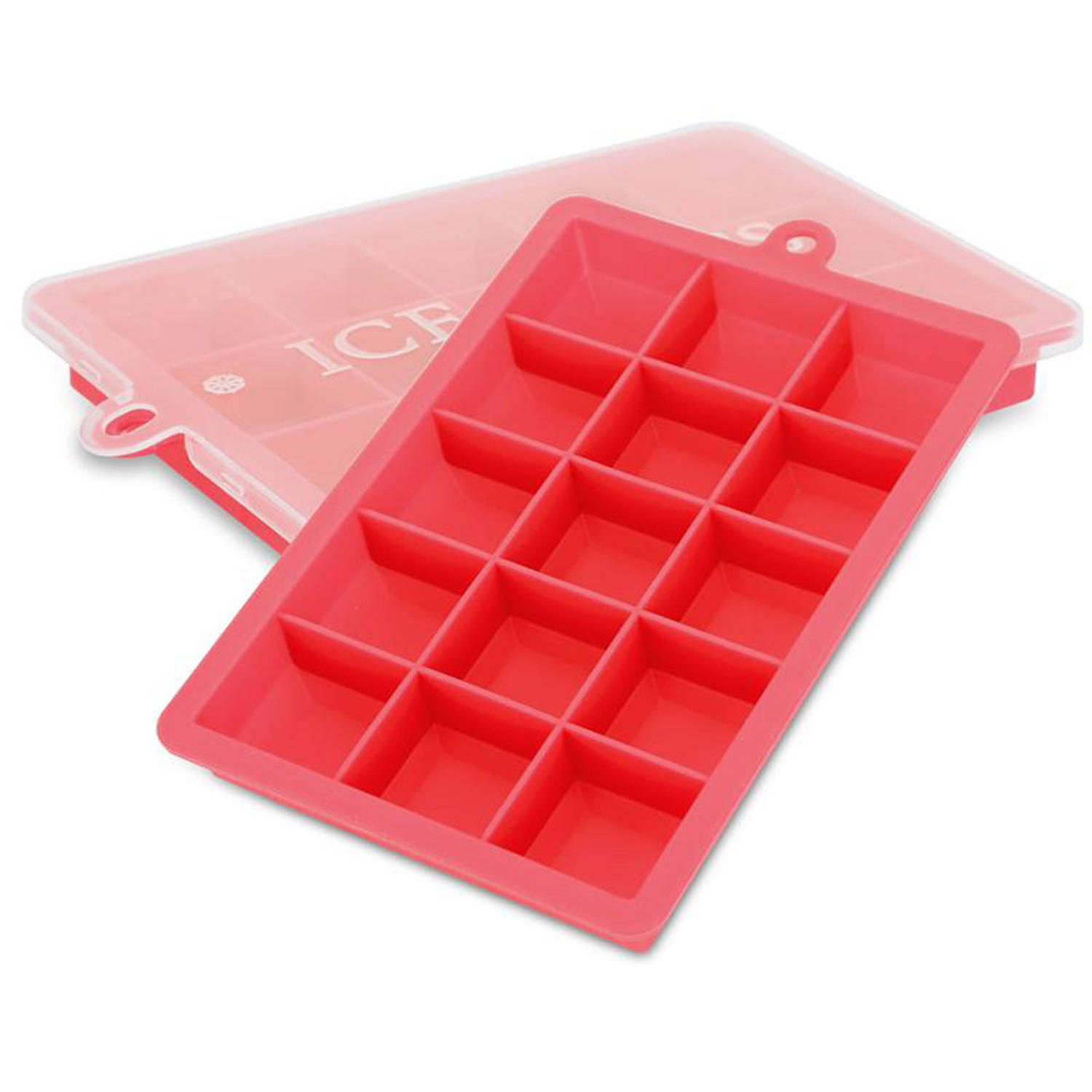 INTIRILIFE 2 x ijsblokjesvormen in rood – set van 2 à 15 vakken ijsblokjes siliconen vormen met deksel – flexibele ijsblokjeshouder afsluitbaar voor ijs, babyvoeding en meer