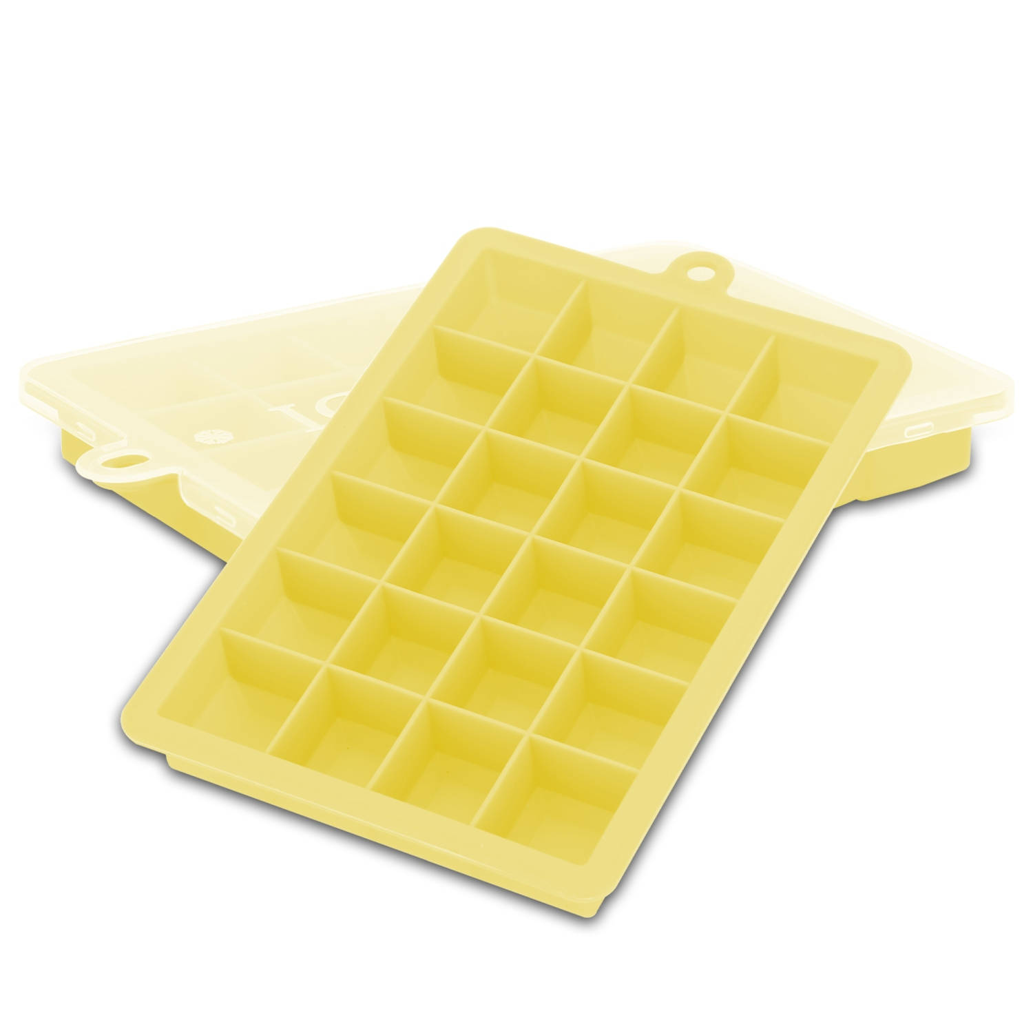 INTIRILIFE 2 x ijsblokjesvormen in geel, set van 2 à 24 vakken, ijsblokjesvormen met deksel, flexibele ijsblokjeshouder, afsluitbaar voor ijs, babyvoeding en meer