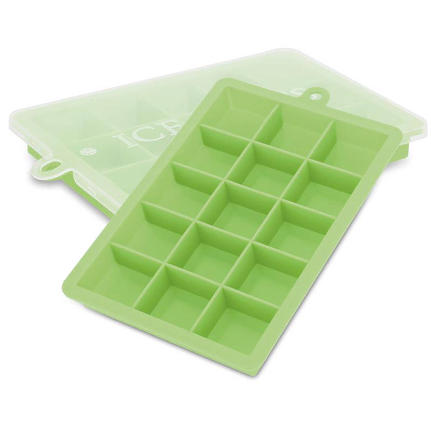 INTIRILIFE 2 x ijsblokjesvormen in groen – set van 2 à 15 vakken ijsblokjes siliconen vormen met deksel – flexibele ijsblokjeshouder afsluitbaar voor ijs, babyvoeding en meer