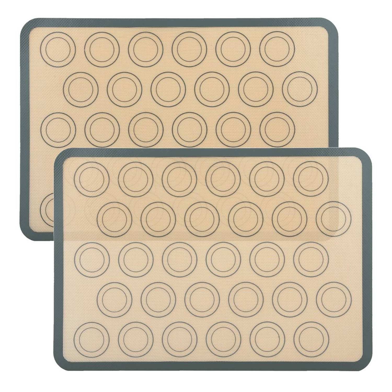Intirilife 2x herbruikbare siliconen macaron bakmat in grijsbruin met afmeting 42 x 29,5 cm - Bakmat Kookgerei Bakmat Deegroller