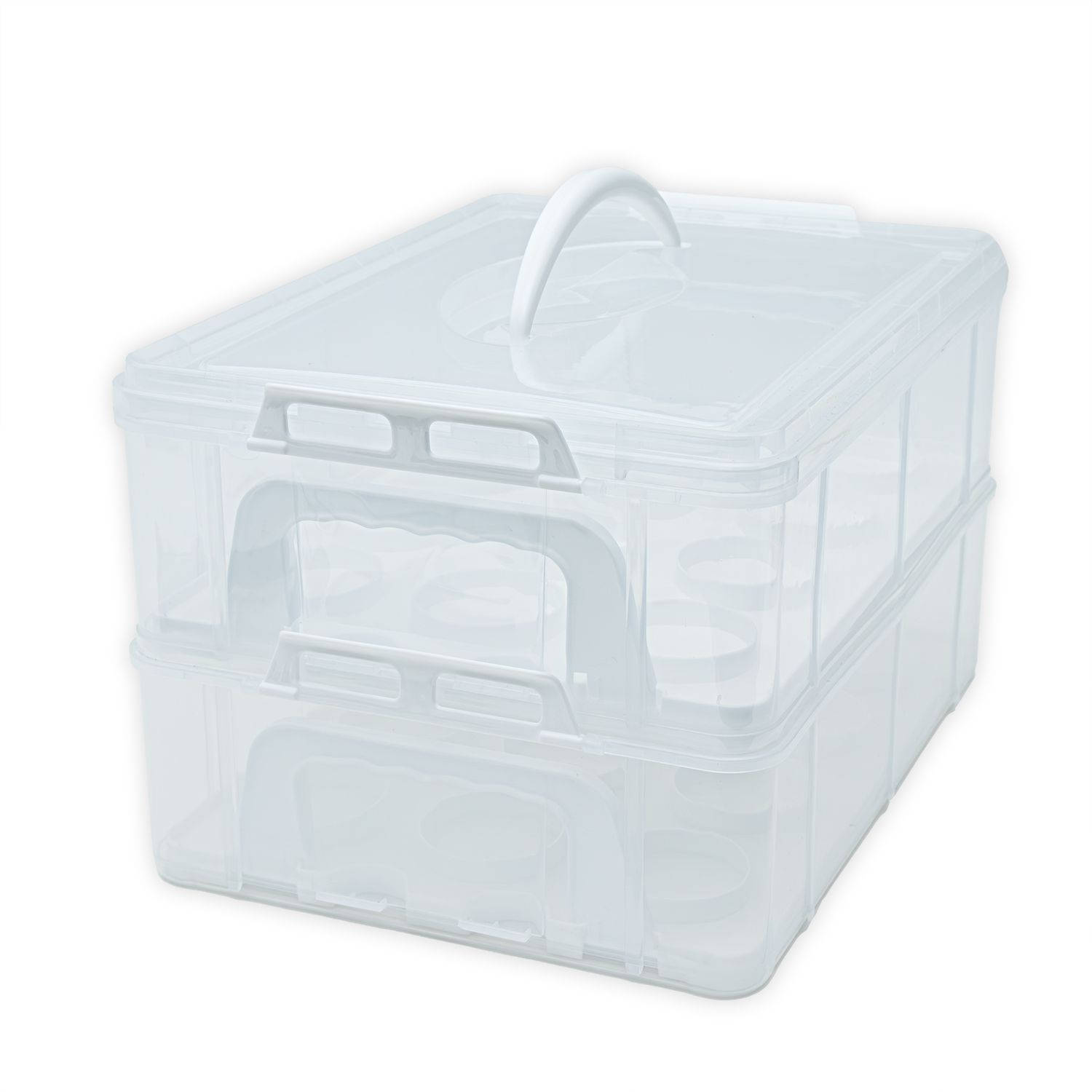 Intirilife transportbox container voor taarten en cupcakes 2 niveaus van kunststof in wit - 36,1 x 26,1 x 21,2 cm