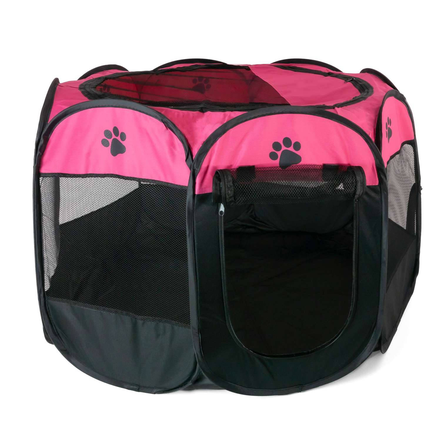 Intirilife Praktische dierenbox 77 x 58 cm Oxford stoffen speeltent in Roze met pootjes - Voor honden katten of konijnen om te vervoeren spelen en rusten