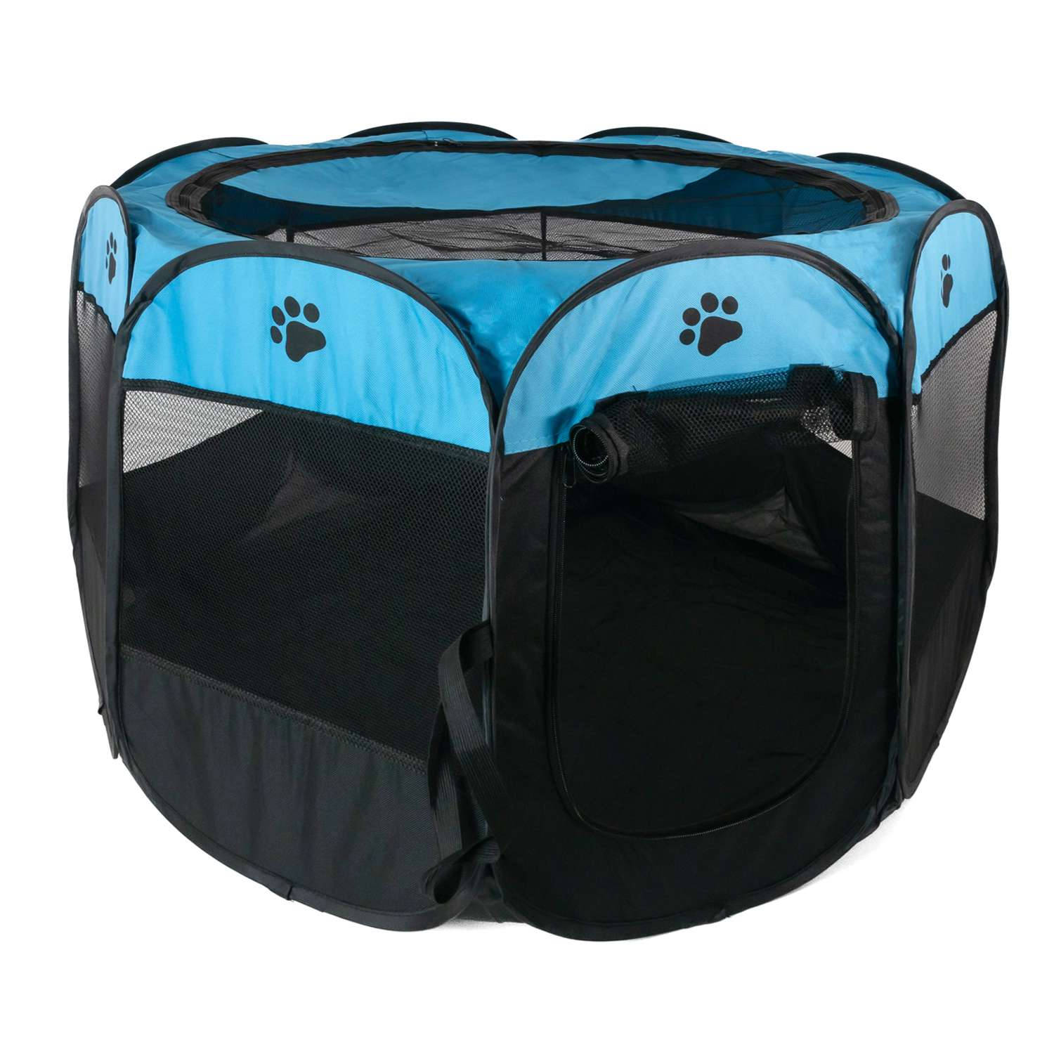 Intirilife Praktische dierenbox 77 x 58 cm Oxford stoffen speeltent in Blauw met pootjes - Voor honden katten of konijnen om te vervoeren spelen en rusten